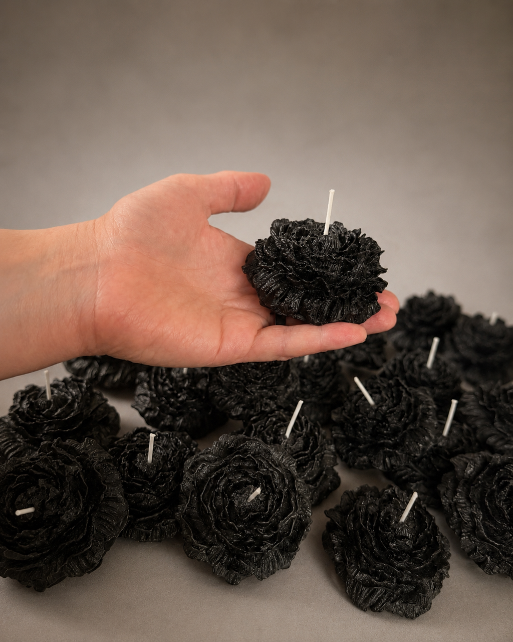 Black Molded Flower Candle
