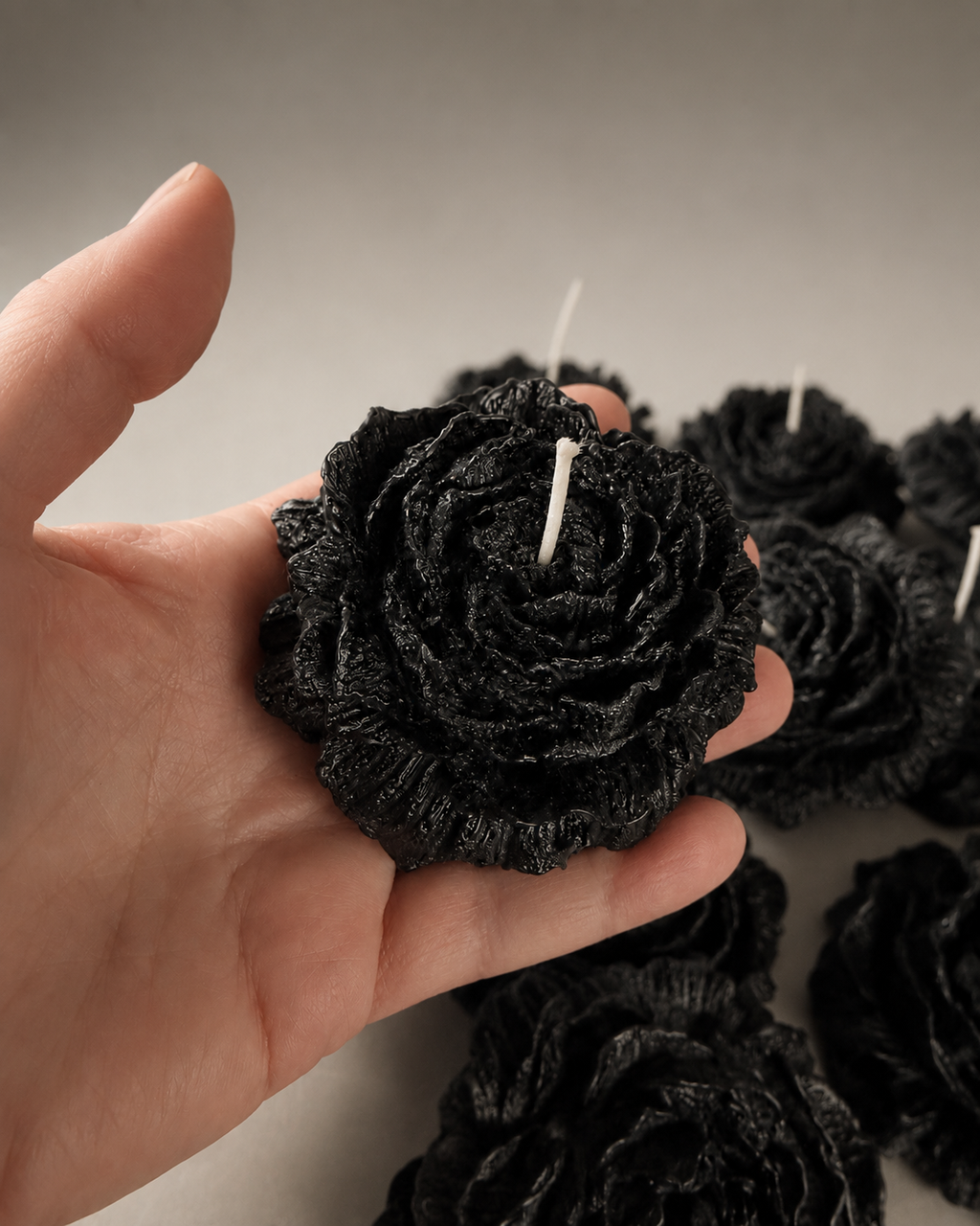 Black Molded Flower Candle