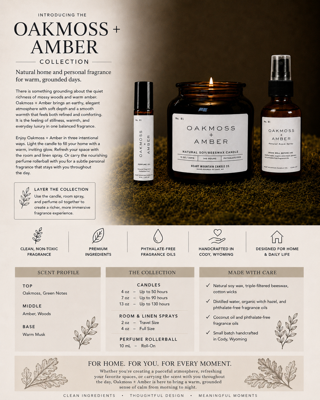 Oakmoss + Amber — Earthy Sophisticated Candle Collection