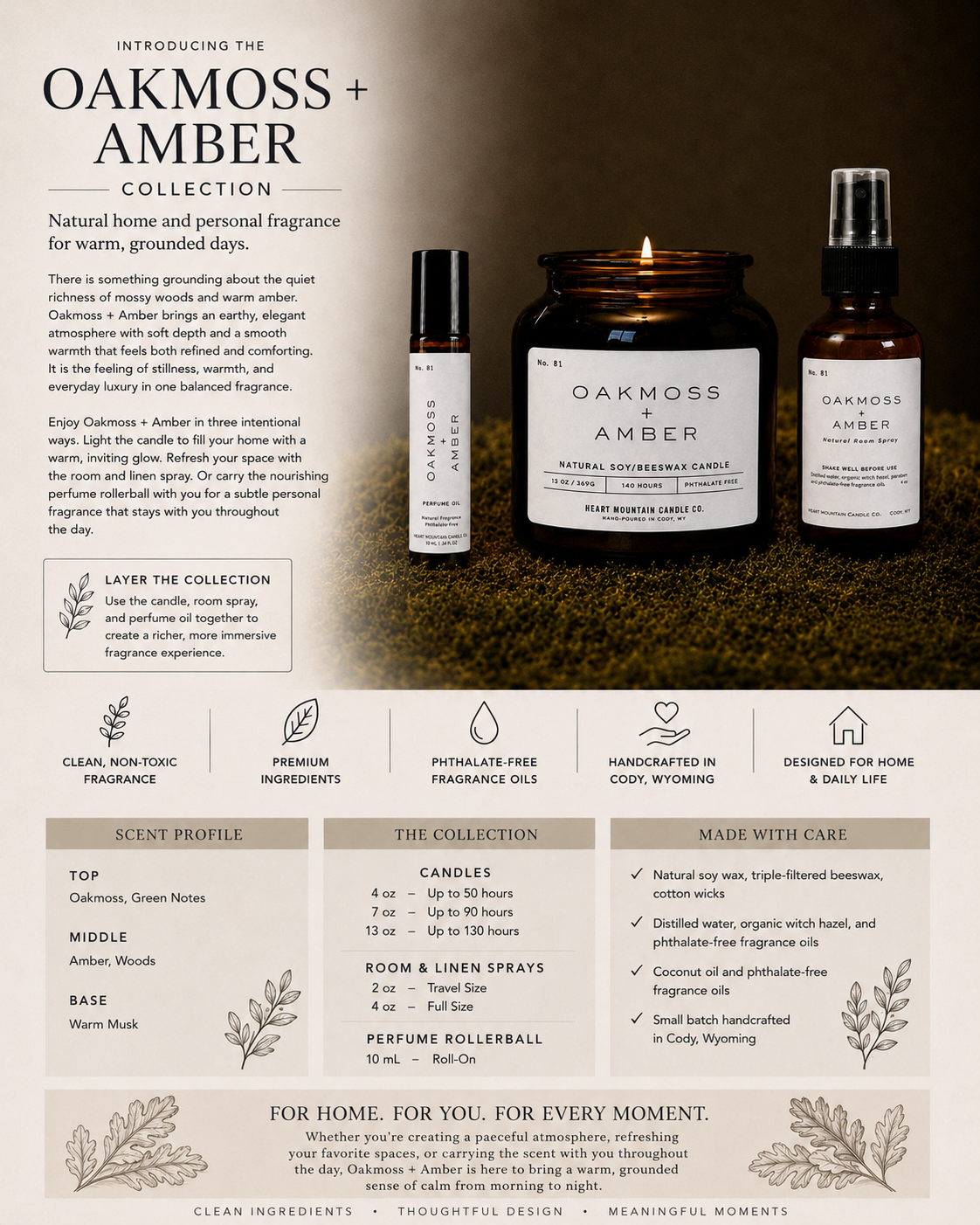 Oakmoss + Amber — Earthy Sophisticated Candle Collection