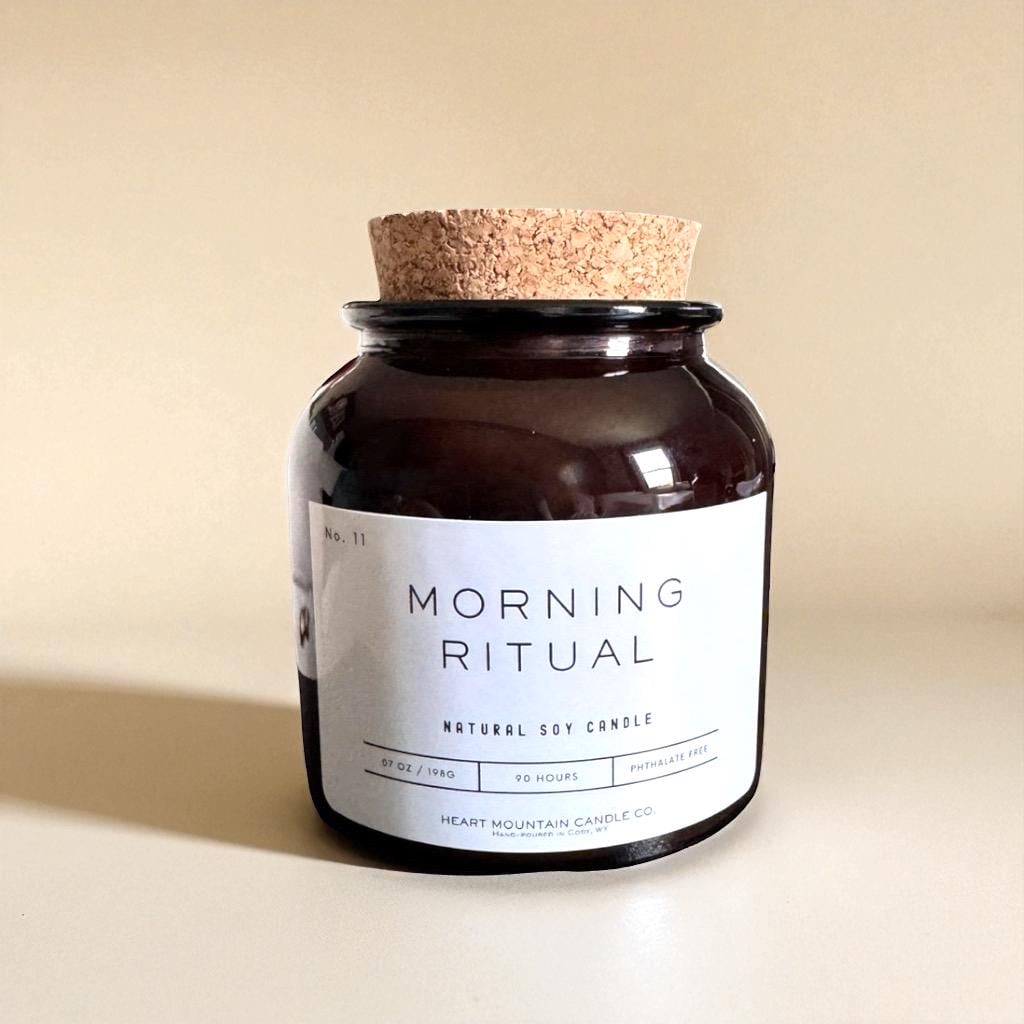 Coffee scented soy candle for home energy and relaxation clean burn natural soy wax candle in amber apothecary glass jar with cork lid perfect gift for coffee lovers morning ritual candle for bedroom and self care routines