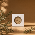 A boxed Ground bath bomb with a tan window, styled with rosemary sprigs.