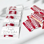 fragile shipping labels red and white handle with care stickers adhesive labels for shipping boxes packaging labels for mailing boxes small business supplies moving labels high visibility strong adhesive 3x2 inch size easy peel liner water resistant fade resistant for ecommerce fulfillment warehouse packing stations