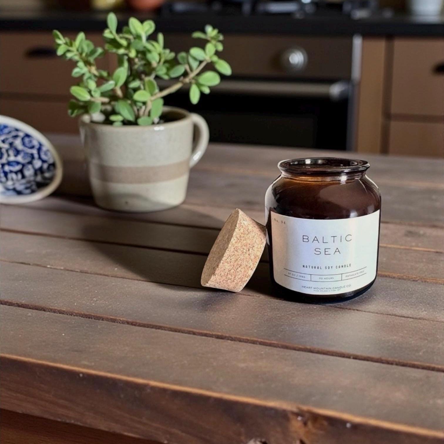 Amber jar soy candle with sea salt ozone musk top notes clean burning luxury candle 7 oz 90 hours for gift for her or him coastal home decor spa relaxation bedroom self-care soothing aromatic fragrance