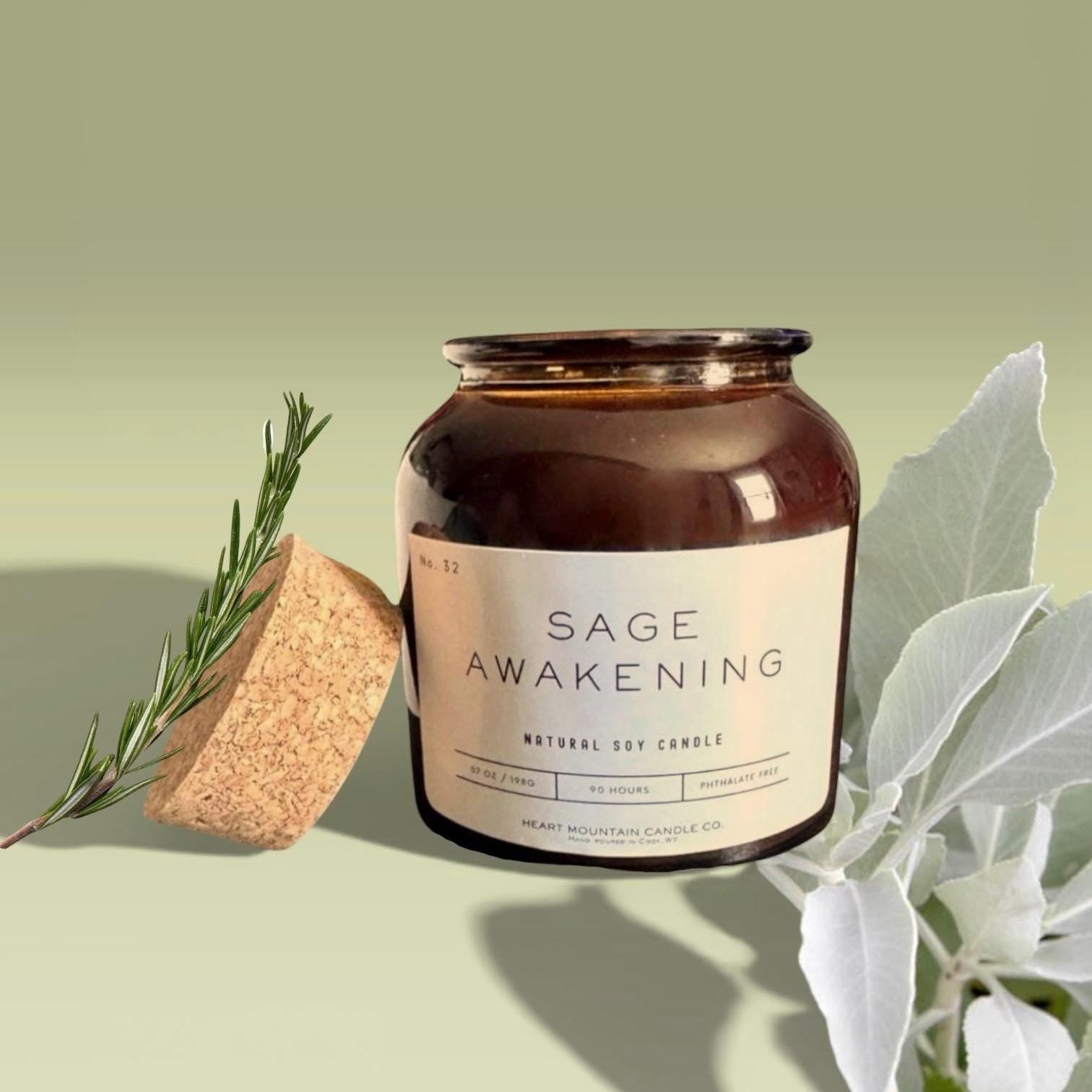 Sage awakening candle fresh sage candle eucalyptus herbal fragrance candle luxury soy candle clean burning non-toxic candle spa aromatherapy candle calming relaxation candle meditation candle handmade soy candle luxury home fragrance candle birthday gift candle housewarming gift candle mothers day gift candle valentines gift candle christmas gift candle wedding gift candle hostess gift candle self-care candle gift