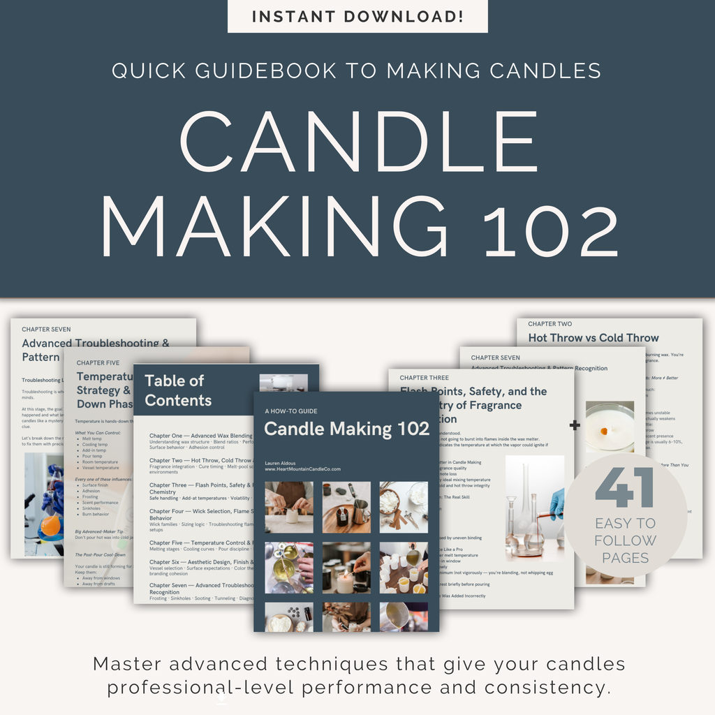 Candle Making 102 Ebook — Advanced Guide: Wax, Wick & Scent Troubleshooting (Digital Download)