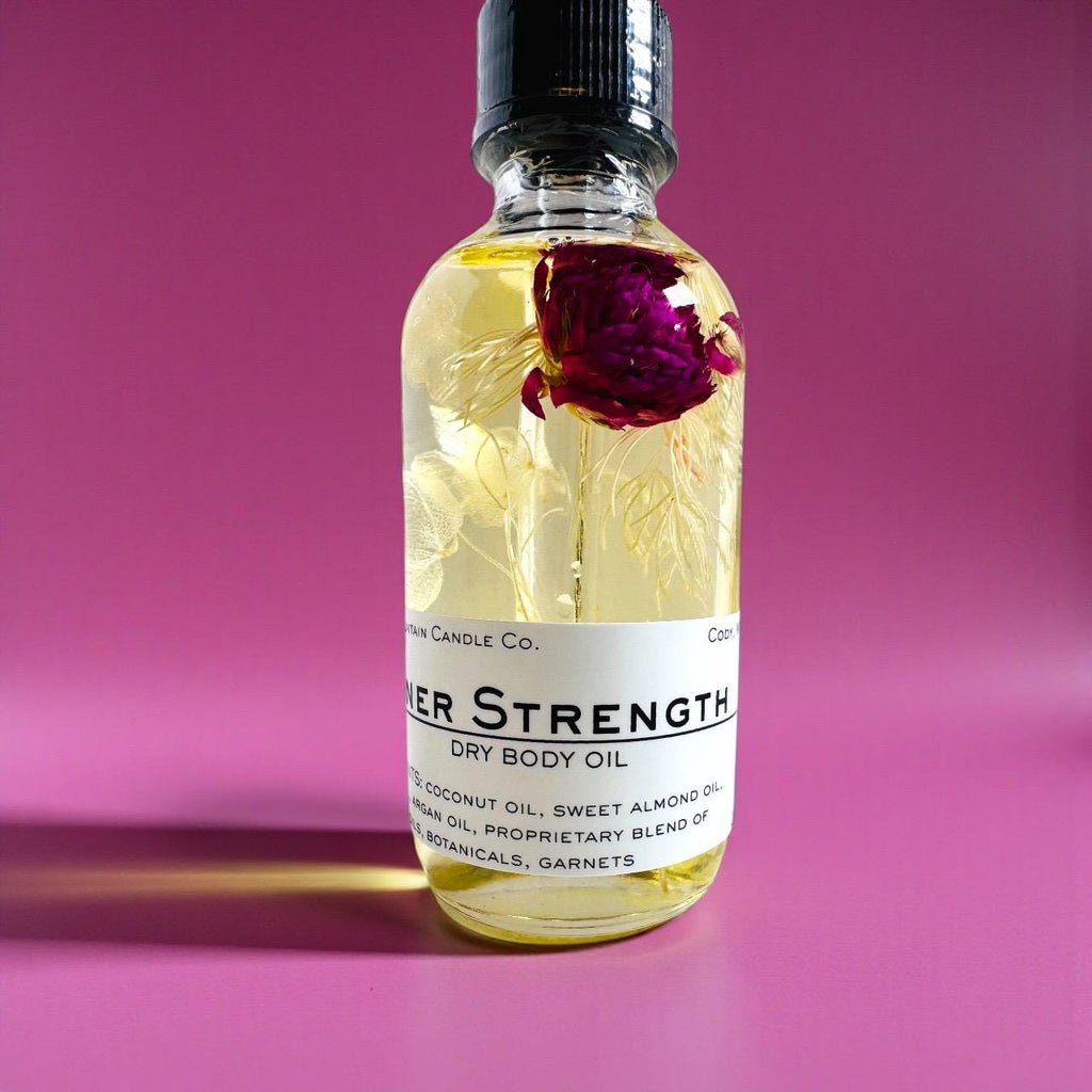 inner strength body oil sympathy gift thinking of you gift encouragement gift get well soon gift client appreciation gift appreciation gift spa gift wellness gift grounding body oil non-greasy body oil citrus botanical oil crystal infused skincare hydrating dry body oil luxury skincare smooth skin body oil handcrafted body oil intentional living gift luxury wellness product soft glowing skin