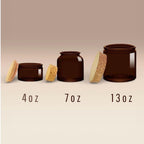 Size comparison chart showing empty candle jars in 4oz, 7oz, and 13oz sizes.