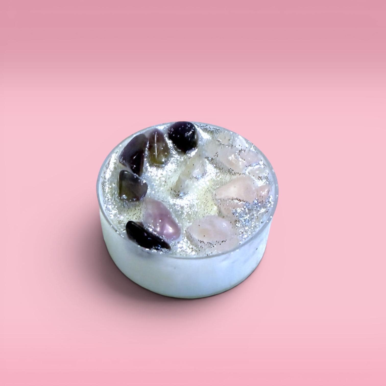 spiritual candles tea lights divine feminine candles feminine energy candles self-care ritual candles grounding candles calming atmosphere for meditation journaling relaxation with selenite crystal and charm peaceful home decor cozy glow clean burning wax