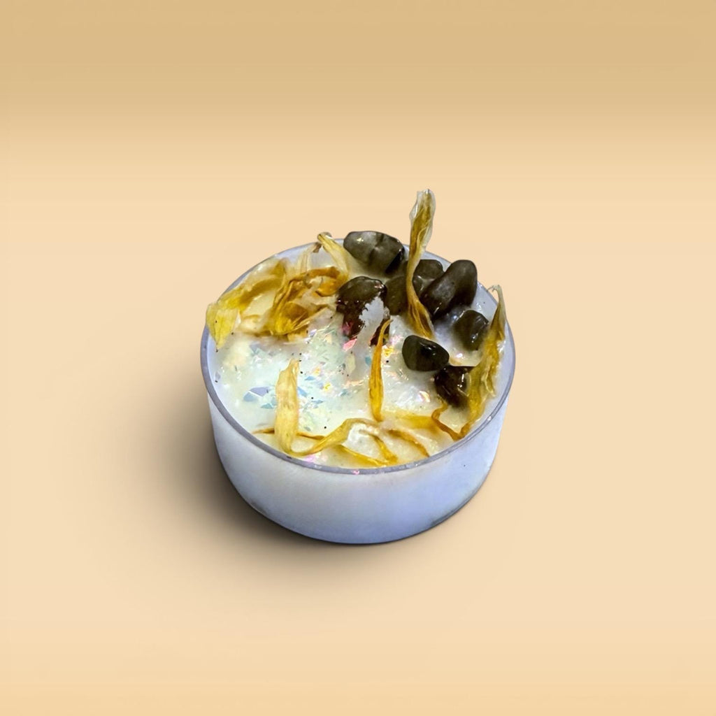 personal growth candles tea lights transformation ritual candles self-care ritual candles grounding candles aesthetic candles for meditation journaling reflection calming routines with selenite crystal peaceful environment cozy glow clean burning wax