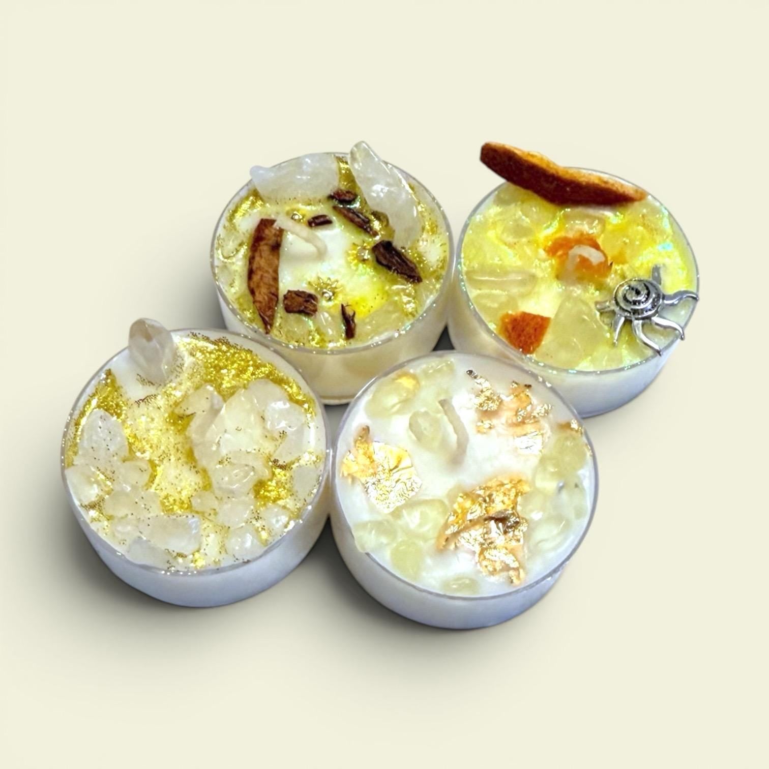 self care ritual candles tea lights manifestation ritual candles grounding candles intention aesthetic candle set calming glow clean burn peaceful environment meditation journaling visualization with selenite crystal spiritual home decor